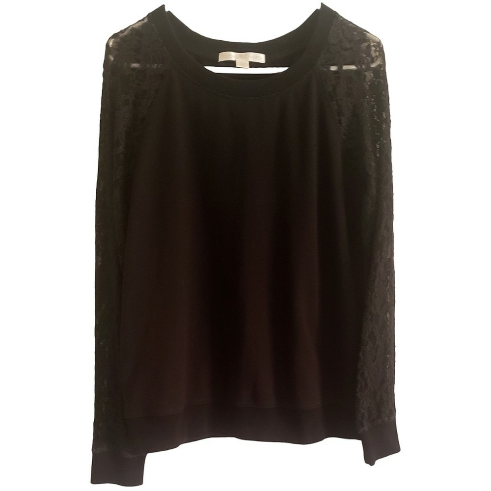Boston Proper Black Sweater Lace Sleeve Women's Crewneck Sz M Top Longsleeve